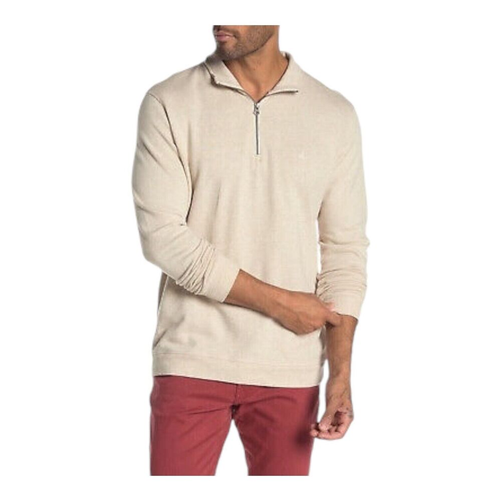 TAILOR VINTAGE Men's Oatmeal Beige Heather‎ 1/4 Zip Pullover Sweater Size M